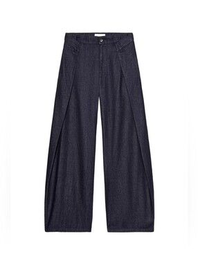Zara Wide-Leg Dark Pleated Denim Trousers